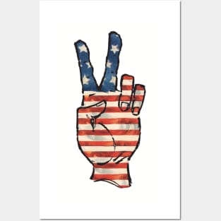 USA Flag Peace Hand Posters and Art